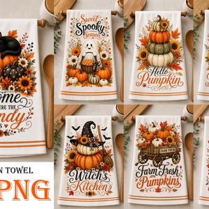 Halloween Kitchen Towel PNG Bundle, 28 Vintage Farmhouse Tea Towel Designs, Ghost Pumpkin PNG, Fall Sublimation Bundle, Funny Kitchen Towel