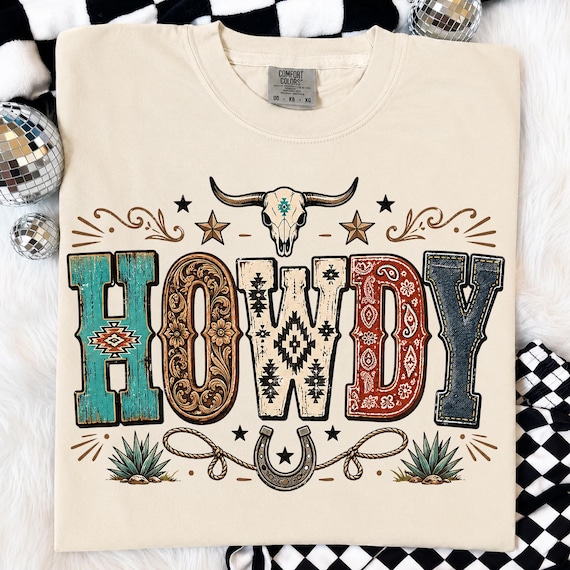 Howdy Western PNG, Cowboy Cowgirl Shirt Design, Western Sublimation PNG, Rustic Aztec Country Rodeo Graphic, Digital Download