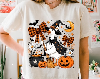 Spooky Halloween Goose PNG, Witch Goose Shirt Design, Coquette Fall Sublimation, Floral Pumpkin Graphic, Cute Halloween Download