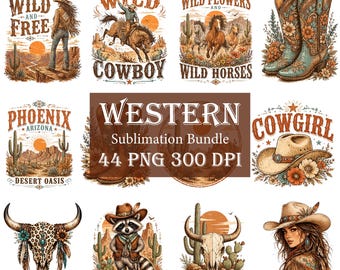 Western Bundle PNG, Western Sublimation Designs, Retro Western Png, Cowboy Cowgirl PNG Bundle, Howdy Rodeo PNG, Country T-Shirt Design