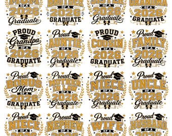 Proud Family of a 2026 Graduate PNG Bundle, Graduation Shirt Design, Mom Dad Aunt Sister PNG, Senior 2026 Sublimation Download