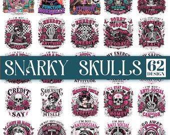 Antisocial Skull PNG Bundle, Funny Skeleton Sublimation Designs, Sarcastic Goth Quotes, Homebody PNG, Spooky Tumbler Shirt PNG, 60 Designs
