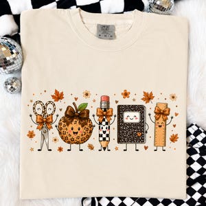 Fall Back to School PNG, Cute School Supplies PNG Teacher Shirt Design Pumpkin Pencil Notebook Scissors Graphic Sublimation Digital Download