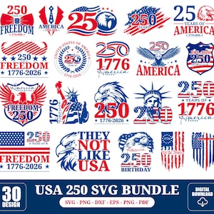 USA 250 svg Bundle, 1776-2026 America svg, 250th Anniversary Shirt svg, Patriotic Eagle Flag svg, 4th of July Cricut Shirt Design image 1