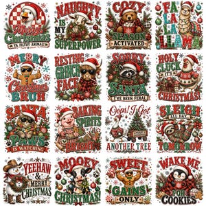 Snarky Christmas PNG Bundle 18 Designs, Funny Sarcastic Xmas Animals, Retro Holiday Humor PNG, Goose Raccoon Gingerbread Sublimation File image 1