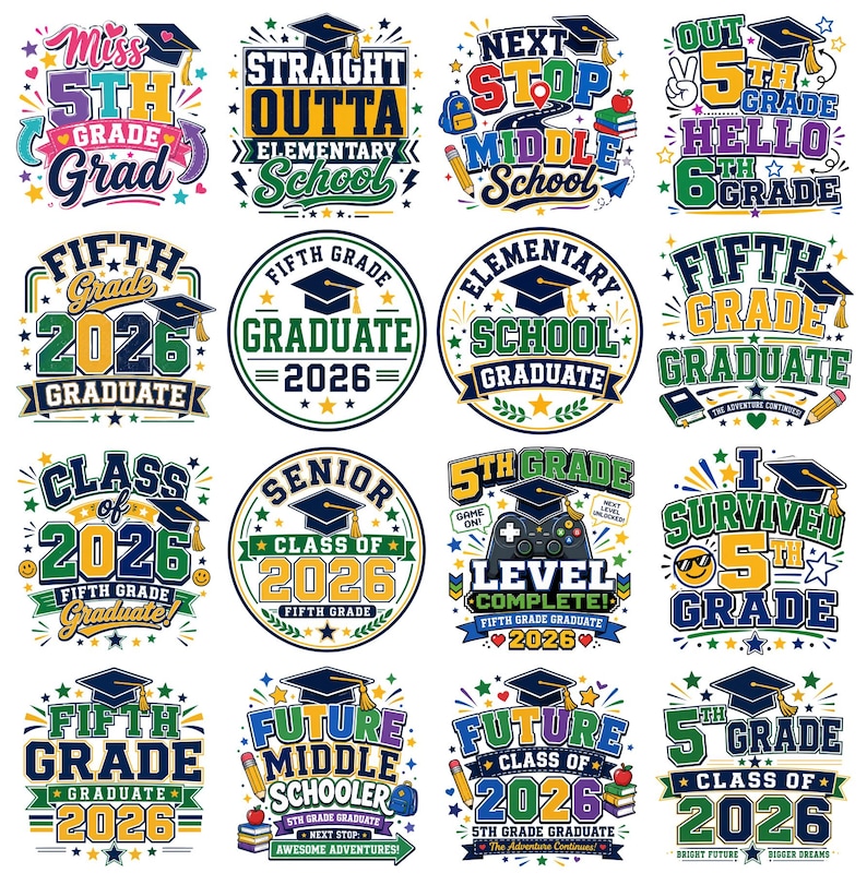 5th Grade Graduate 2026 PNG Bundle, Fifth Grade Graduation Shirt Design ...