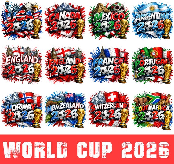 World Cup 2026 PNG Bundle, Soccer National Teams, Football Country Logos, USA Canada Mexico, Cricut Compatible, Instant Download