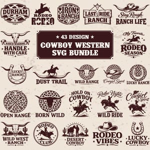 43 Cowboy Western SVG Bundle, Cowgirl Rodeo Wild West SVG, Howdy PNG, Western Cricut Cut Files, Country T-Shirt Design, Sublimation Graphics