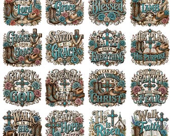 20+ Western Christian PNG Bundle, Christian Cowgirl Sublimation, Bible Verse PNG, Faith Cross Cowboy Boots, Religious Shirt Design Download