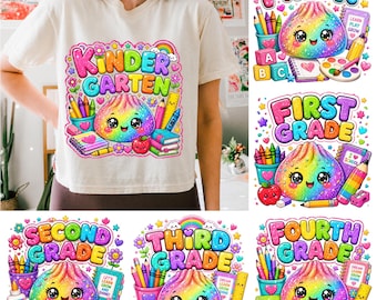 Back to School PNG Bundle, Glitter Dumpling School Bundle Pre-K Kindergarten First Second Third Fourth Grade Shirt Design Kawaii Sublimation