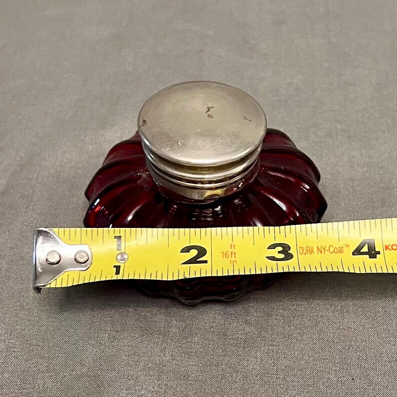 VTG Ruby Red Inkwell W/ Hinged Lid Glass Melon 3.5x2.25” - Etsy