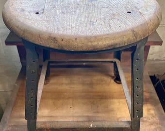 VTG Industrail Wooden & Metals Stool Rustic Primitive Antique Decor 14x17.5”