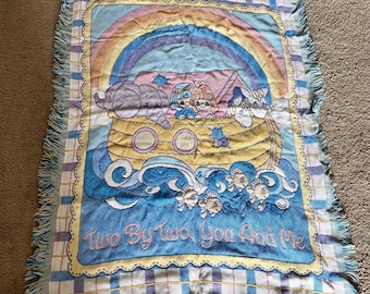 VTG Northwest Company Precious Moments Ark Two By Two Baby Blanket Pastel 34x46”