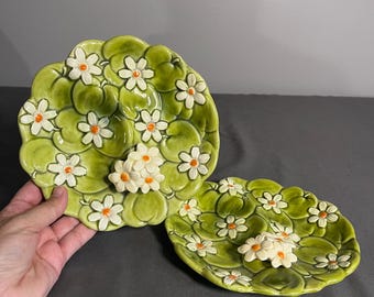 VTG Par Inarco Gröna Äpplen & Daisy Delad Relish Skål E-2868 7,5” Kitschy