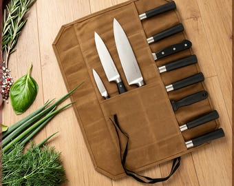 Canvas Knife Roll Bag, Chef-Knife Storage Case, Heavy Duty Outdoor Camping BBQ Tool Bag