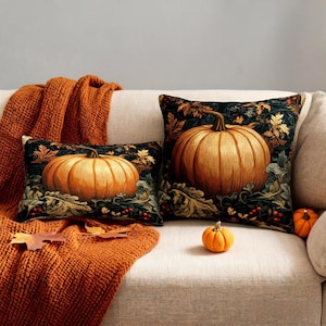 Fall Pumpkin Vintage Floral Pillow Cover – Farmhouse Decor Throw Cushion for Couch Sofa Bed Living Room Home Decor Gift