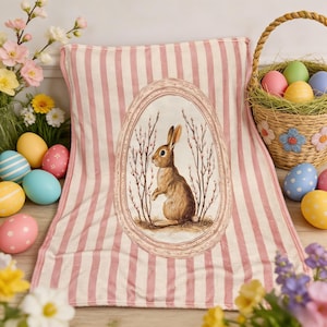 Rosa kaninfilt, vintage fransk lantlig stil, påsk vårflanongfilt, mysig lantlig inredning