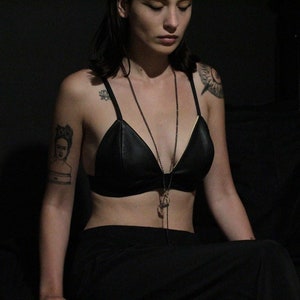 Leather bralette / Black lingerie / Leather triangle bra image 1