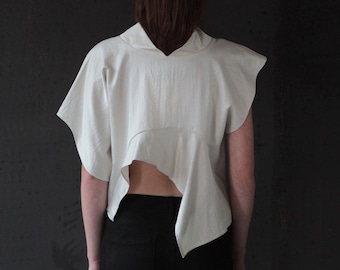 Mandarin collar blouse | Deconstructed crop top | Slow fashion