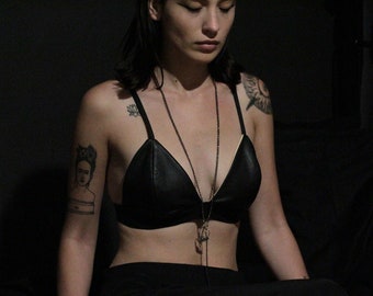 Leather bralette / Black lingerie / Leather triangle bra