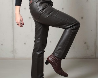 70s Vintage straight brown leather pants made in West Germany / Biker street style