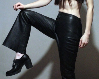 Bell bottom leather pants / High waisted flare leather trousers