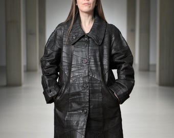Long leather coat / 90s Vintage maxi coat