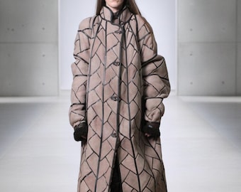 70s Avant Garde shearling maxi coat / Long brown sheepskin coat PLUS SIZE