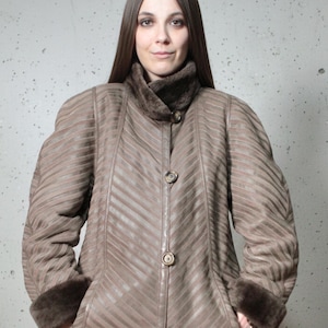 Brown shearling coat / Womens sheepskin leather coat