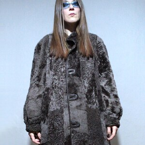reversible brown sheepskin coat with real shearling teddy bear fur
