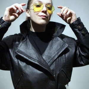 90s vintage black leather motorcycle jacket with lace up leather pants