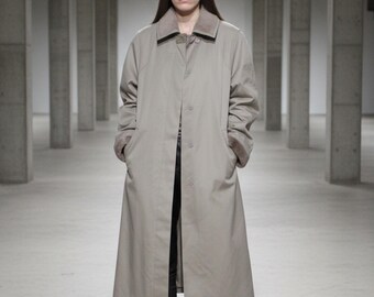 Long wool maxi coat / Gray trench coat with removable Llama mohair liner