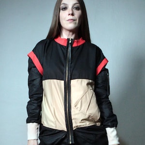 Bomber jacket with large back patch / Deconstructed spring windbreaker jacket