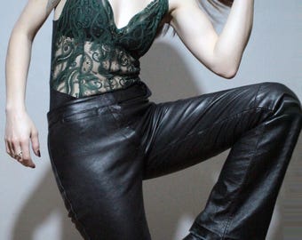 Womens flare leather pants / 2000s Bootcut leather trousers