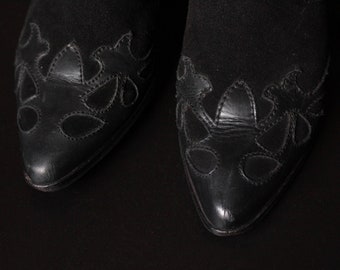 Guy LAROCHE 1990s black suede pointy Metal heeled Moccasins size eu 39 uk 5.5-us7.5