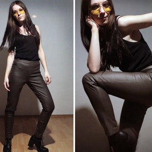 Leggings in pelle a vita alta / Pantaloni skinny in pelle di agnello