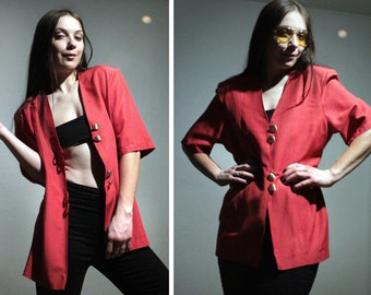 80s vintage red blazer / 1980s Power suit / Italian blazer with gold buttons