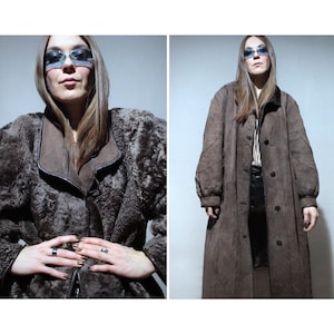 reversible brown sheepskin coat with real shearling teddy bear fur