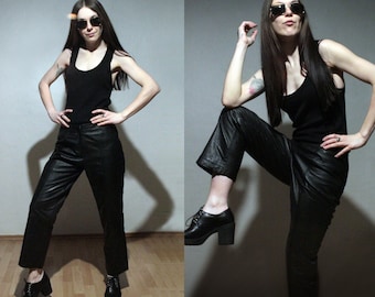 Ankle leather pants / Womens leather trousers