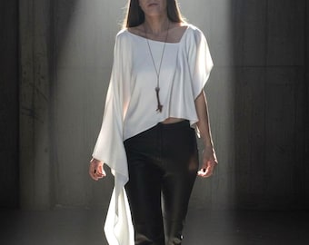 Asymmetrical long white top / Avant-garde wedding outfit