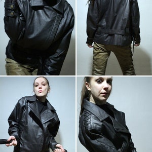 90s vintage black leather motorcycle jacket with lace up leather pants