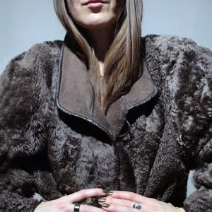 reversible brown sheepskin coat with real shearling teddy bear fur
