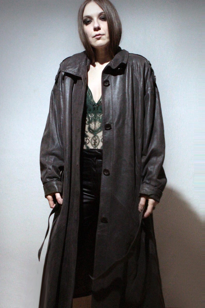 vintage long brown suede coat plus size leather trench coat