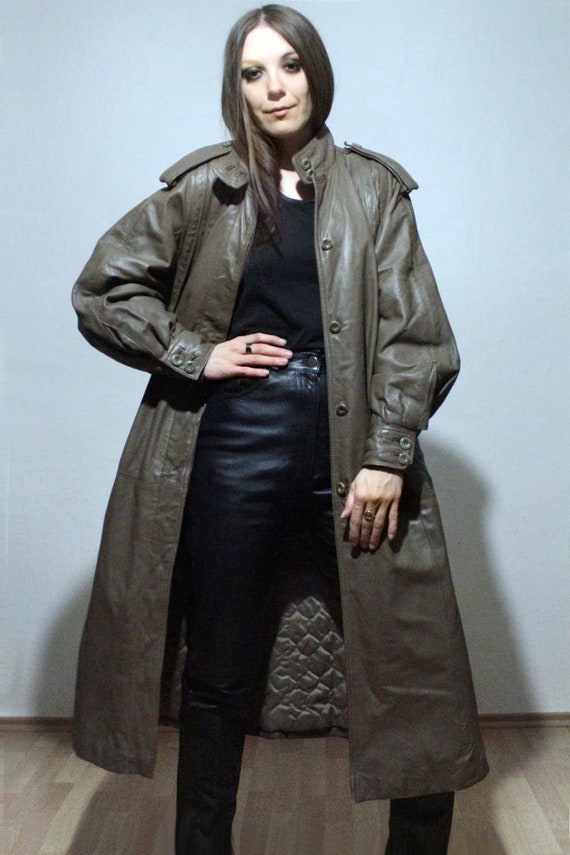 80s Vintage long leather trench coat / Insulated winter coat - Etsy.de