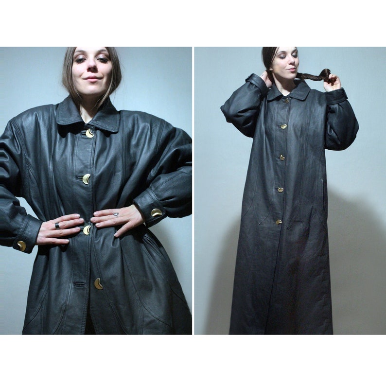 plus size long blue leather coat for winter with insulated liner