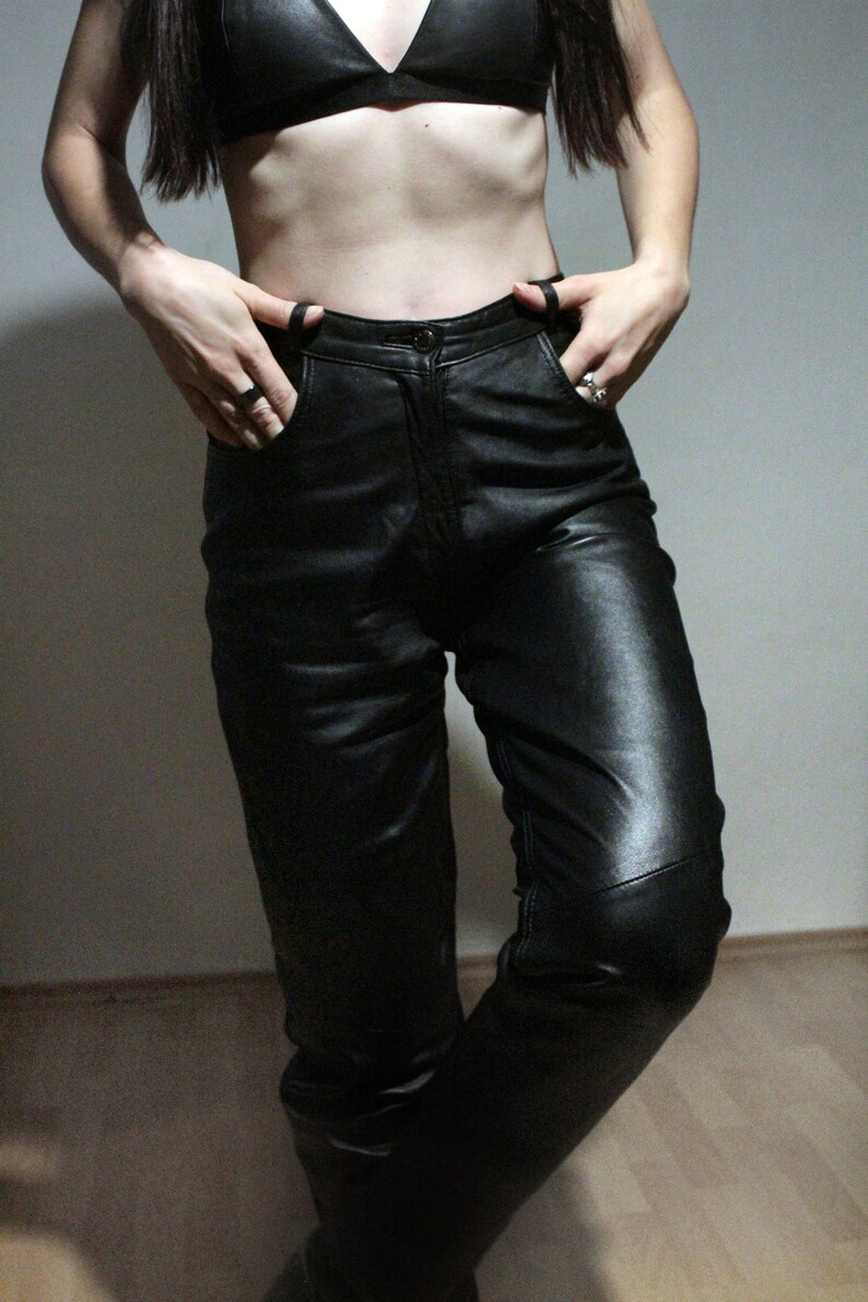 Vintage Black Leather Pants / High Waisted Leather Trousers Etsy