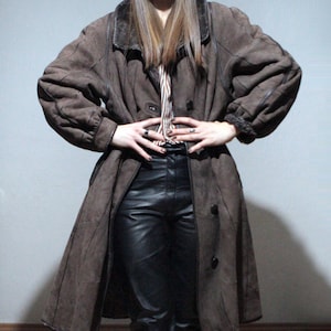 reversible brown sheepskin coat with real shearling teddy bear fur