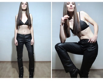 Low rise leather pants / 2000s Straight leather trousers