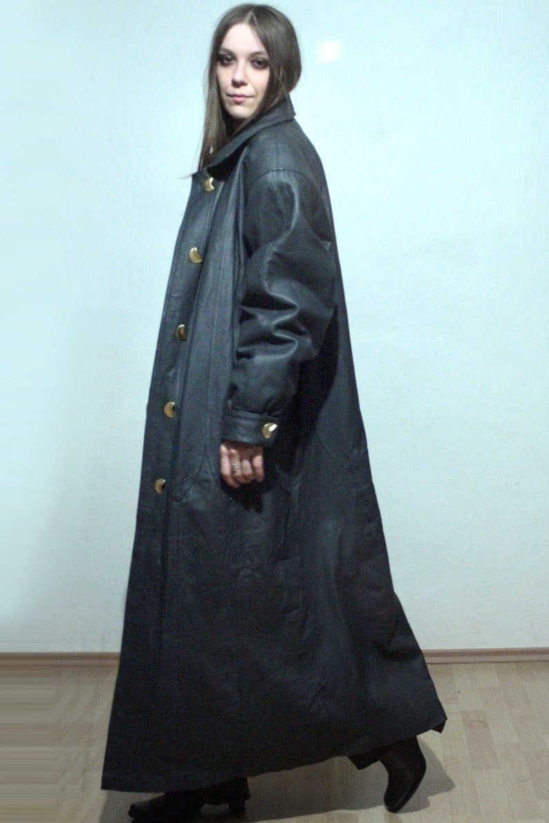 plus size long blue leather coat for winter with insulated liner