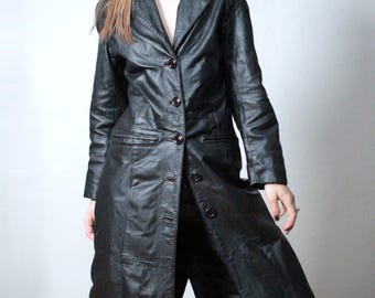Long Leather Coat / 2000s Vintage Black Leather Blazer - Etsy